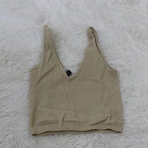 Forever 21 Cream Ribbed Crop Top